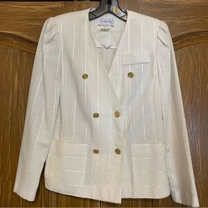 White Double-Breasted Blazer with Gold-Tone Accents